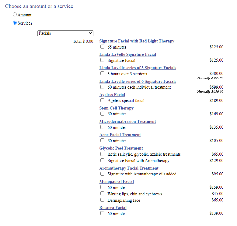 Facial price list